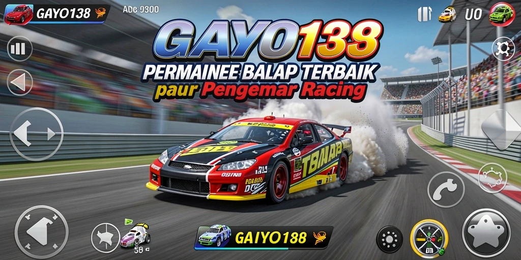 Tampilan gameplay GAYO138 dengan mobil balap yang mendebarkan.