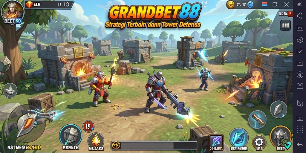Tampilan menarik dari gameplay Tower Defense di GRANDBET88.