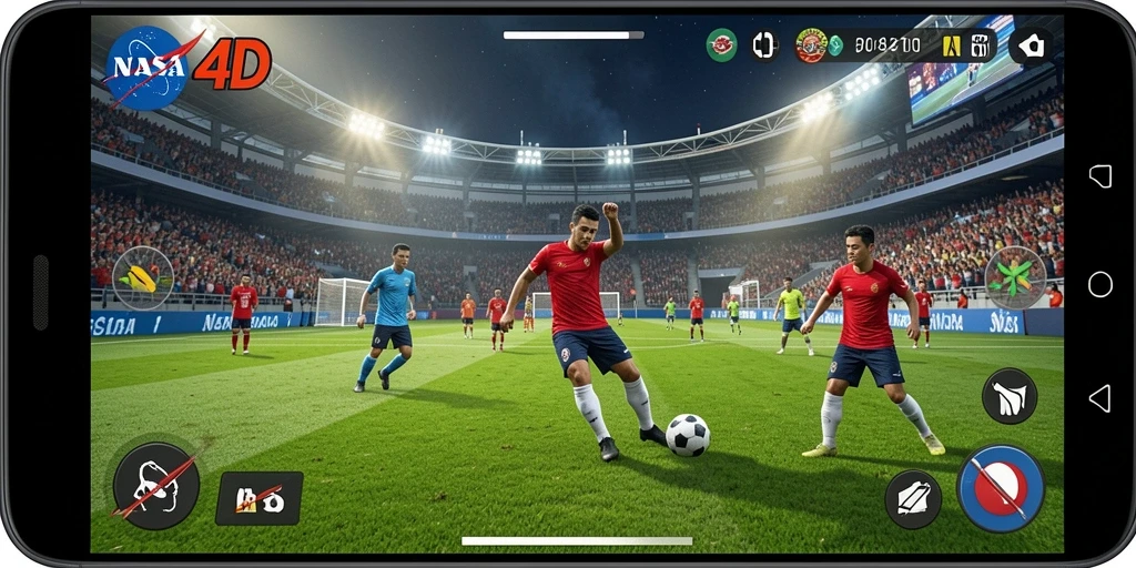 Tangkapan layar gameplay seru dari NASA4D yang menampilkan aksi sepak bola.