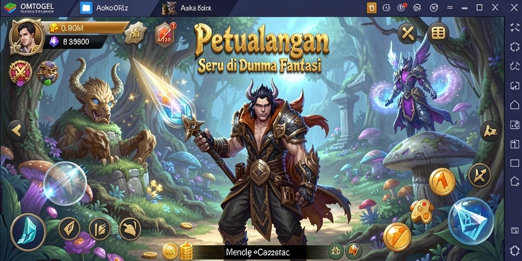 Screenshot gameplay OMTOGEL menunjukkan aksi seru dan lingkungan fantastis.